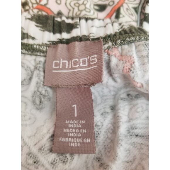 CHICO'S off shoulder top Summer short sleeve Paisley Gray pink size 1 = Small - Picture 5 of 8